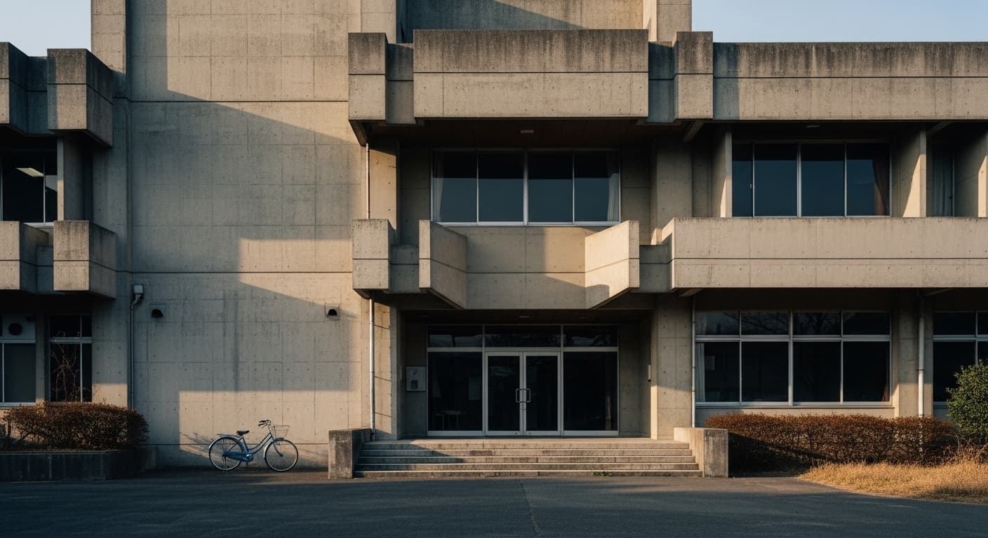 Weathered Japanese municipal government building