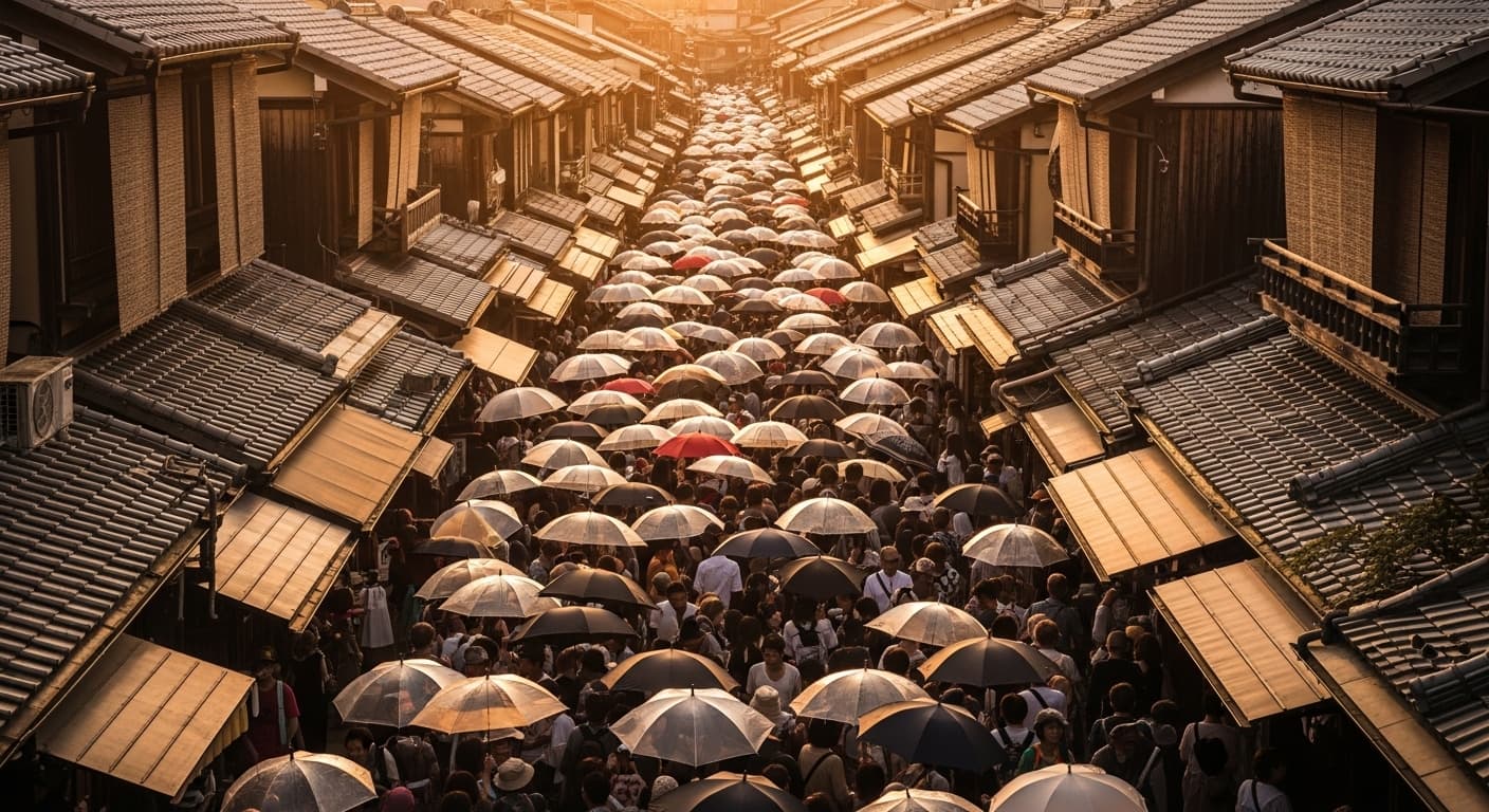 観光客で混雑する日本の伝統的な通り