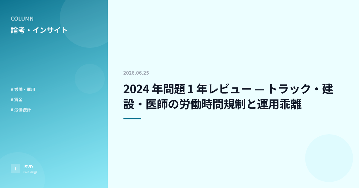 2024 年問題 1 年レビュー — トラック・建設・医師の労働時間規制と運用乖離